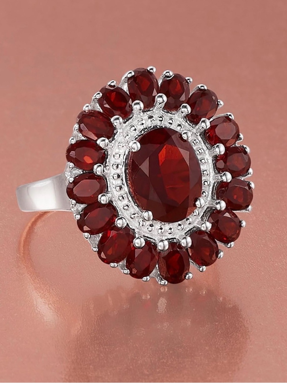 Sterling Silver Red Garnet Cluster Ring
